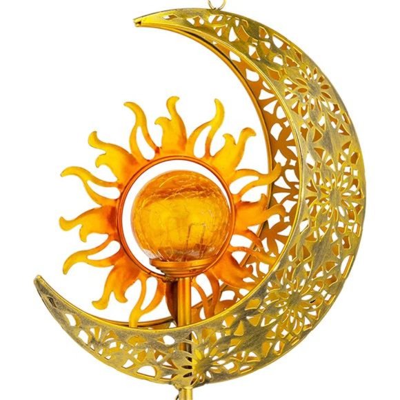 Sun Moon Solar Wind Chimes for Outside Crackle Glass Ball Waterproof Wind Chimes - Picture 6 of 6